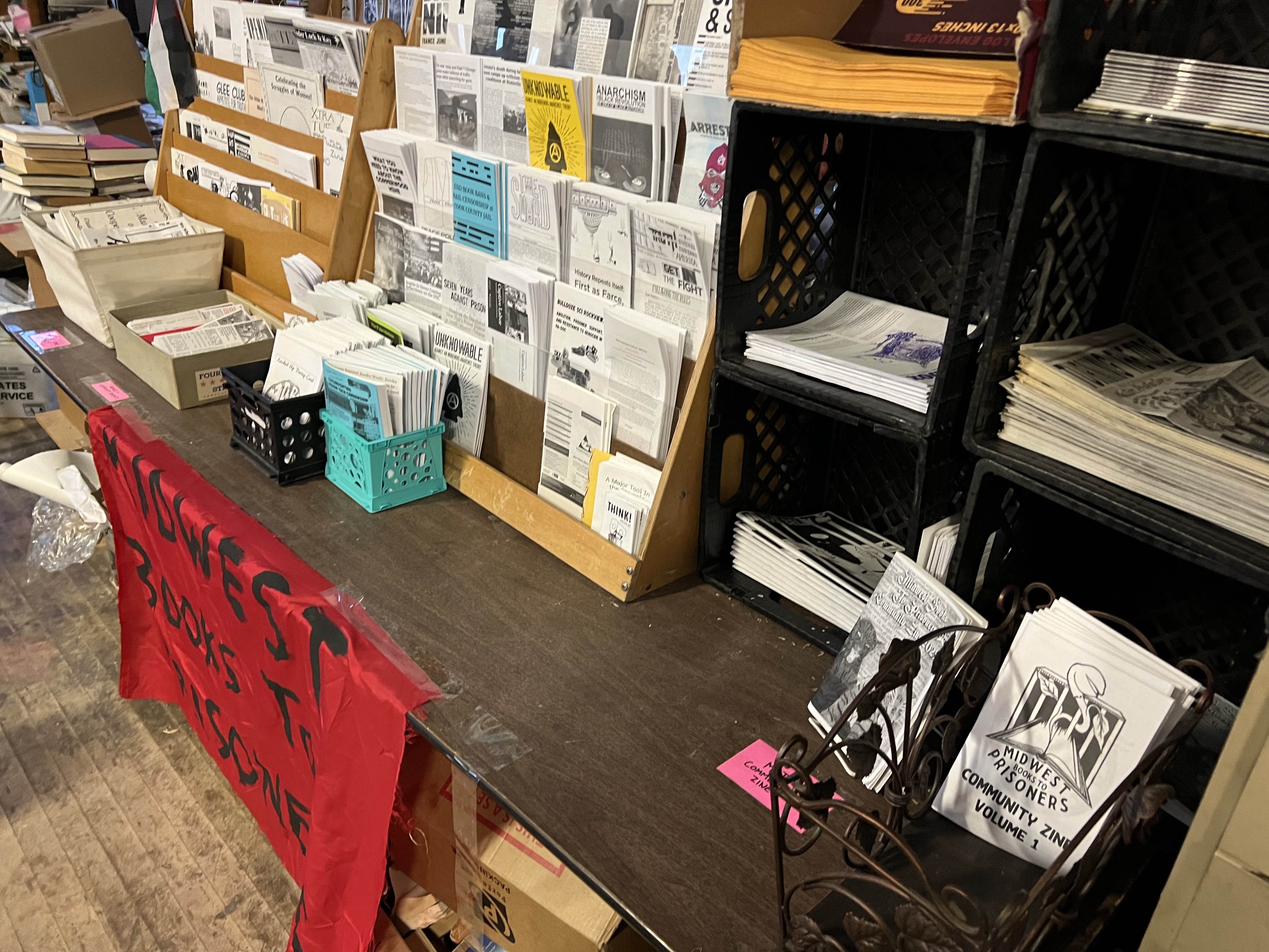 a wall of zines.